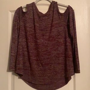 Maroon Shoulder Cutout long sleeve shirt